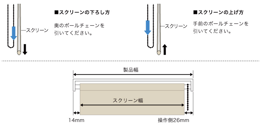 調光ロールスクリーン、フロントカバーなしの操作方法です。