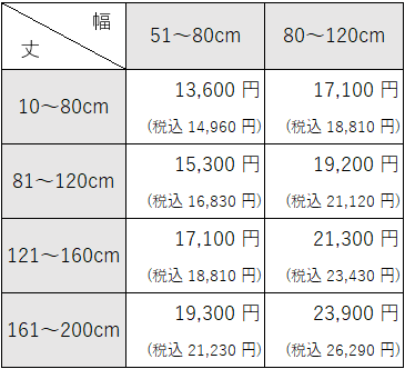 透明ビニールロールスクリーンの価格表