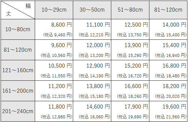 価格表です