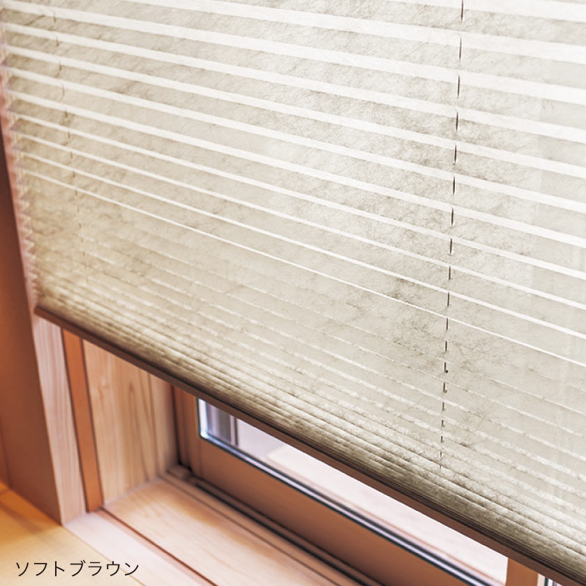 和紙のシースルータイプのプリーツスクリーンのアップ画像です。