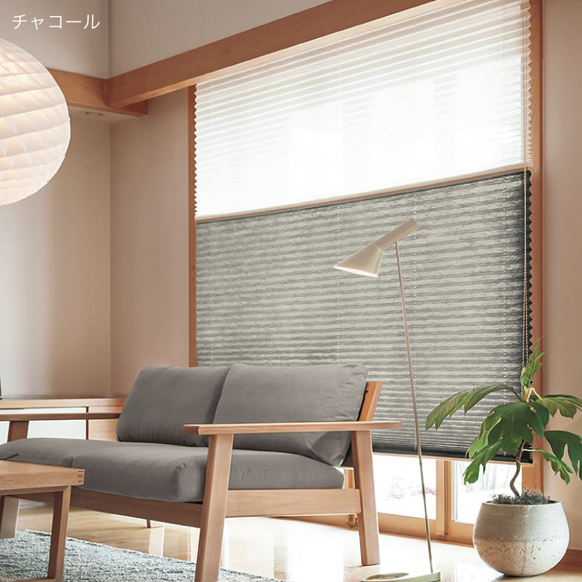 洋室、リビング施工事例。プリーツスクリーンダブルスタイル。