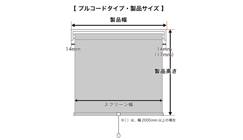 ロールスクリーンプルコードタイプ製品サイズ