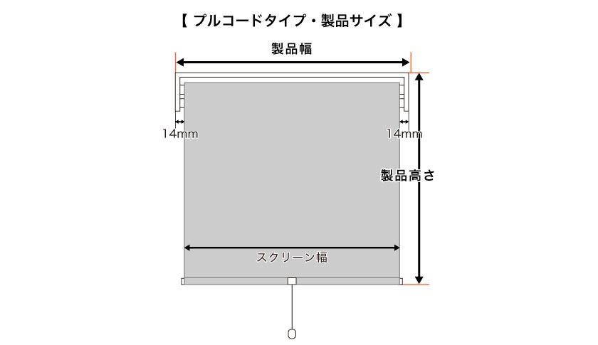 ロールスクリーン　プルコードタイプの製品サイズ