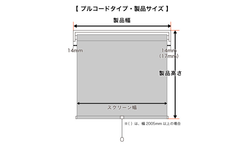 ロールスクリーンプルコードタイプのスクリーン幅