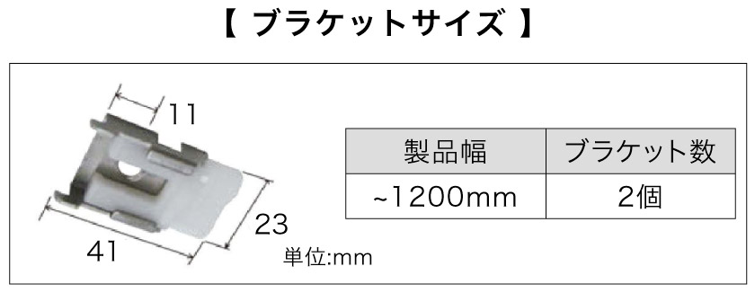 小窓用ロールスクリーンのブラケット個数とブラケットサイズです。