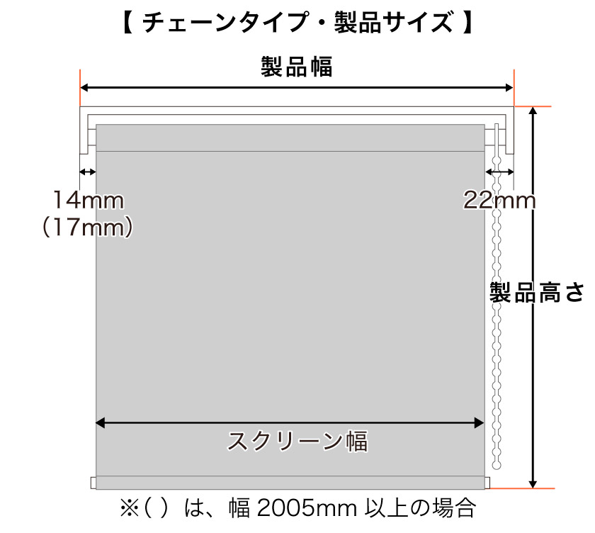 ロールスクリーンチェーンタイプ製品サイズ