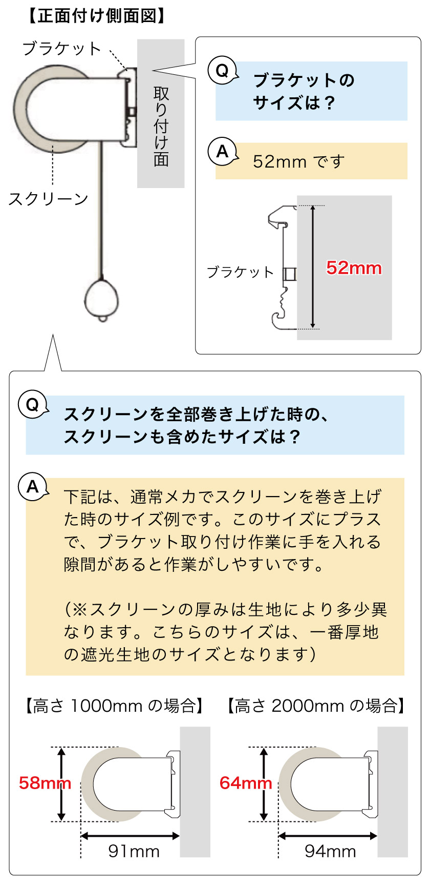 ロールスクリーン3種類あります（経年によるヘタリはあります） ロールスクリーンのサイズについて – ロールスクリーン・オーダー